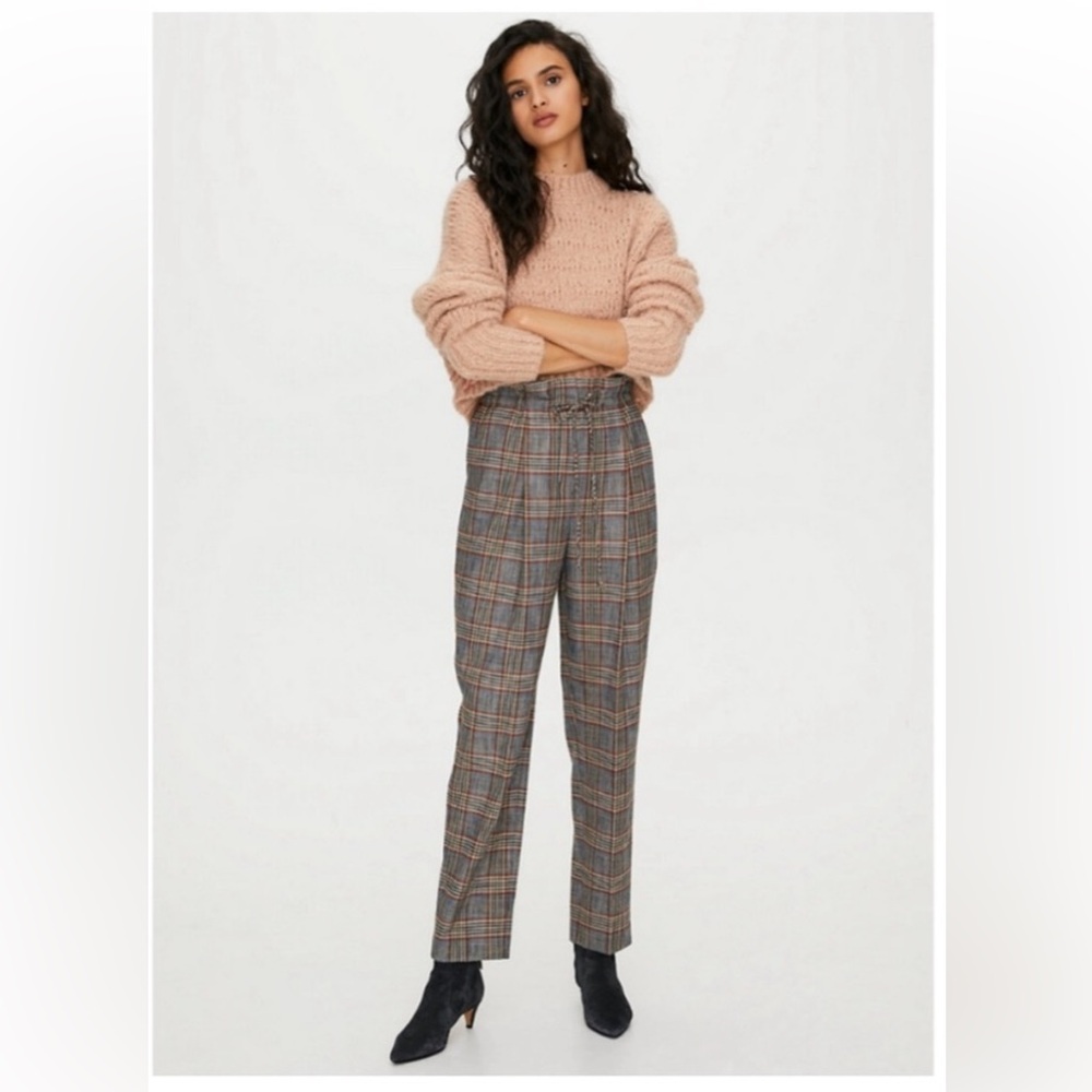 Aritzia Wilfred Alto Check Paper Bag Pants